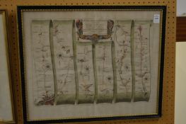 Ogilby, The road from London to Arundel, hand colour strip map.