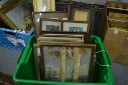 A small box of paintings and prints.