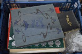 Cigarette card album, stamp album, collectors coins etc.