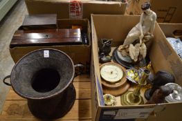 Miscellaneous decorative items to include an embossed Eastern copper jardiniere, wooden boxes,