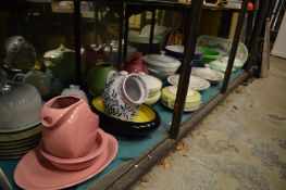 Various vegetable dishes, mixing bowls, fish platter and other china.