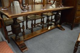 An oak refectory dining table.