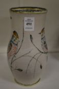 Istvan Gador, Hungarian, pottery vase painted with birds on a branch, signed to the base.
