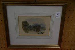 F G Coleridge, figure on a punt at dusk, watercolour.