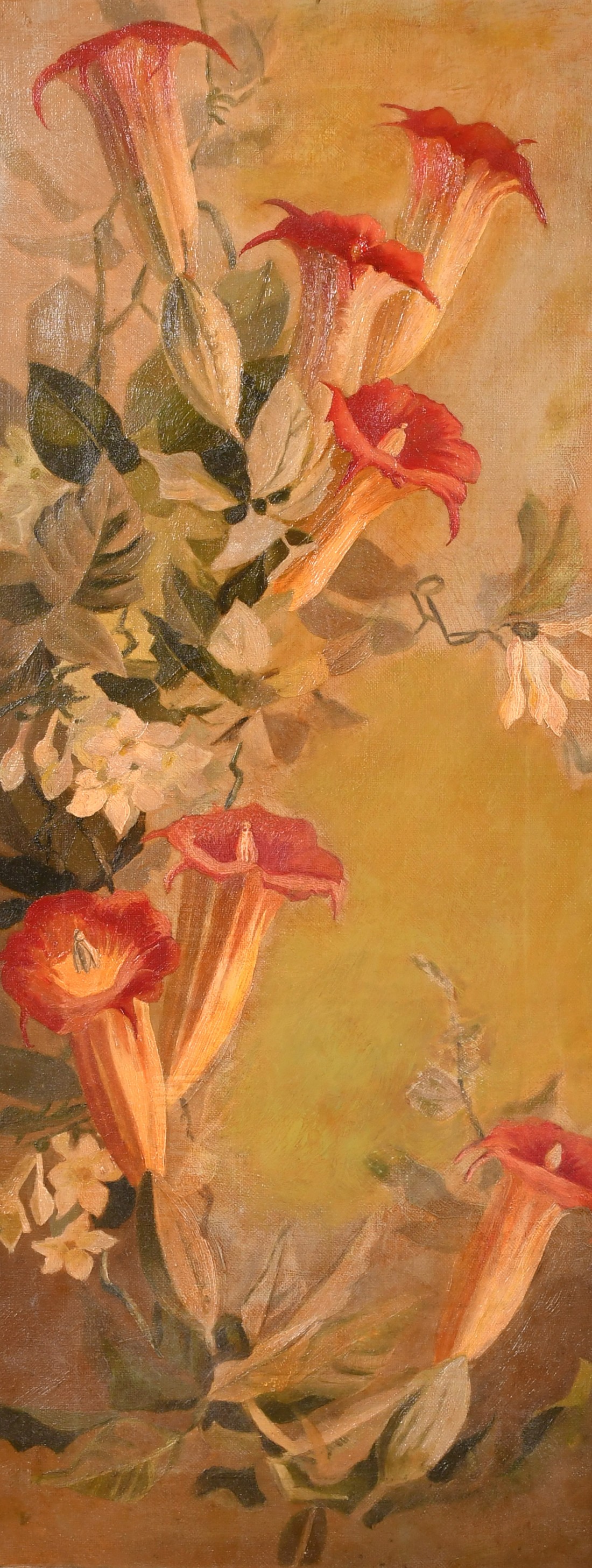 Circle of Zinkeisen, a still life study of flowers, oil on canvas, 24" x 10" (61 x 25cm).