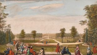 Rigaud X Baron, 'Veuwe Prise du Temple Rouge', (Stowe), 18th Century hand coloured engraving, 10.