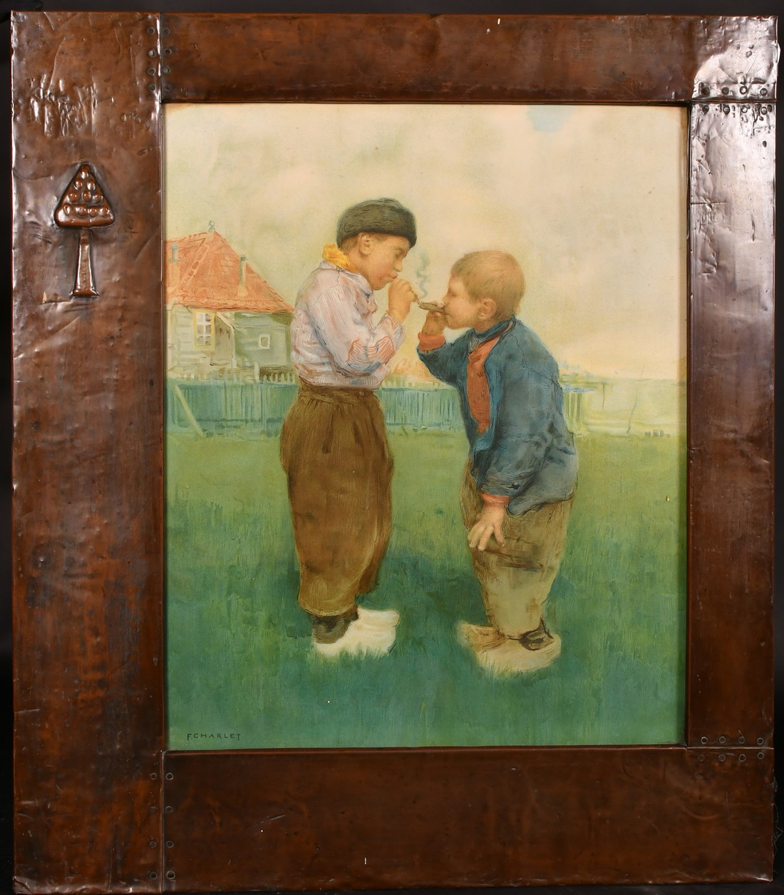 After Frantz Charlet (1862-1928), a pair of chromolithographs of children in leisurely pursuits, - Image 3 of 4