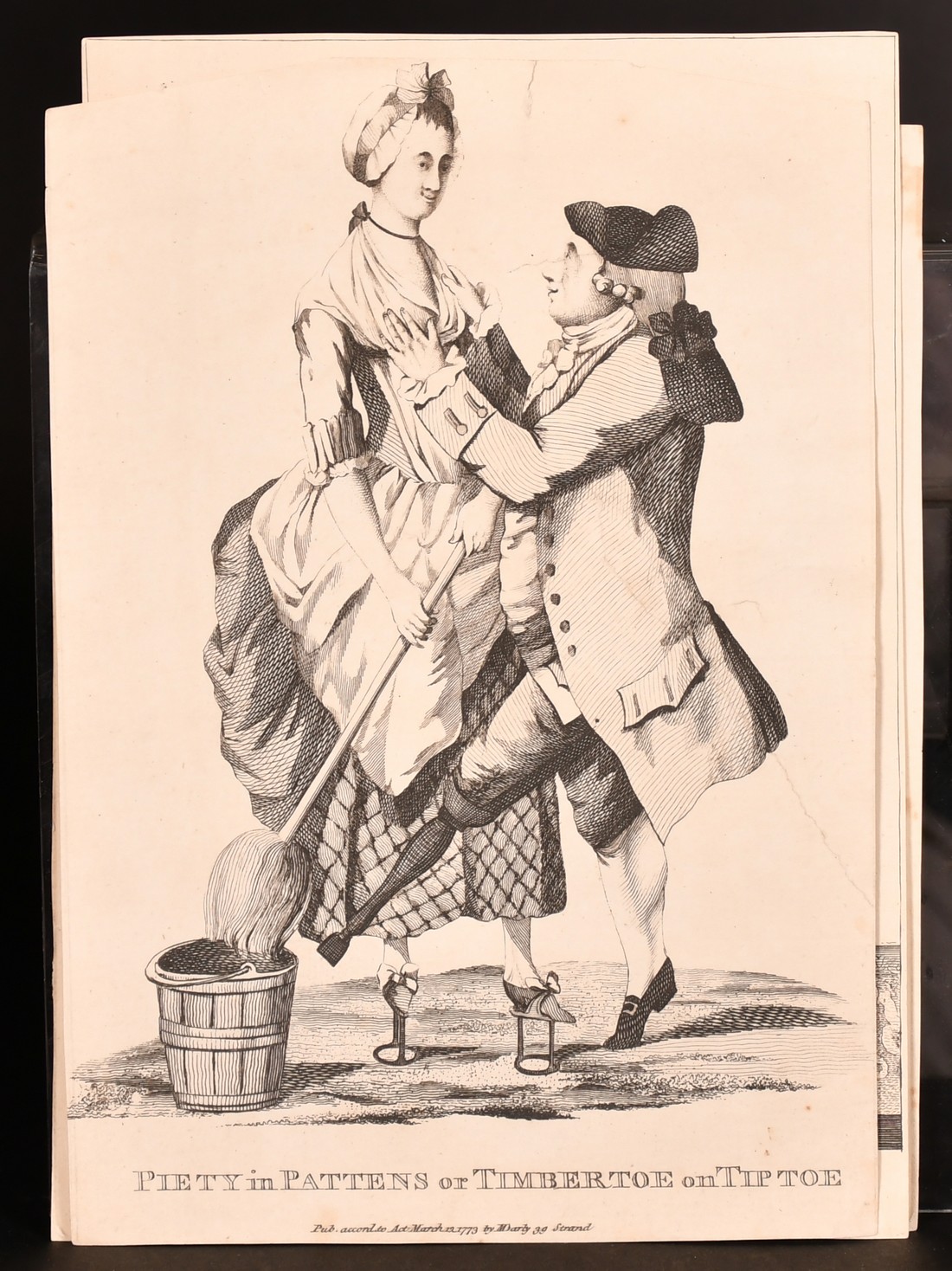 Macaroni and Tiptoe, a group of three late 18th Century humorous prints, each around 9" x 7" (23 x - Image 4 of 4