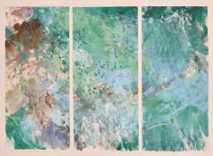 Modern British School, an abstract triptych, mixed media on paper, mounted in a common frame,