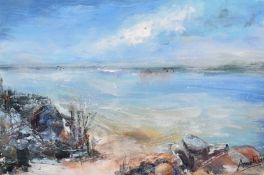 Anne Ridd, Contemporary, 'Langstone', a coastal view, acrylic on card, signed, inscribed and dated
