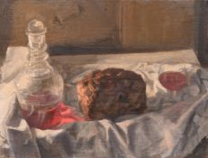 Georges Weissbort (1928-2013), a pair of still life works featuring bread and fruit, oil on canvas