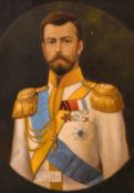 Early 20th Century, a portrait of Tsar Nichols II of Russia, oil on white metal panel, 22