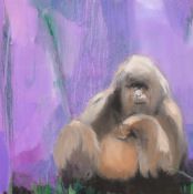 Andew Squire (b. 1954), 'Silverback', study of a seated gorilla, oil on canvas, signed, 12