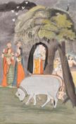 Indian School, probably 19th Century, Krishna ladies and cattle, gouache, 9.25