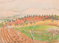 Rudolf Helmut Sauter (1895-1997) an alpine view over trees, pastel, signed dated 1957 and dedicated,