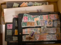 A BOX OF VARIOUS BRITISH COMMONWEALTH STAMPS.