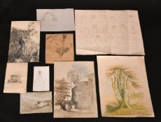 A collection of nine 19th Century drawings of landscape or architectural studies by various hands,
