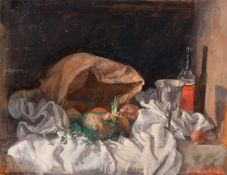 Georges Weissbort (1928-2013), a still life of onions and a silver goblet, oil on board, 12