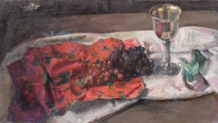 Georges Weissbort (1928-2013), a still life of grapes with a silver goblet, oil on canvas laid down,