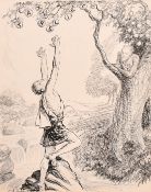 Ernest Shepard (1879-1976), a political cartoon featuring tax relief, ink heightened in white, 11.5