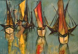 Heino Breilmann (1921-2001), sailboats and their reflections on a calm sea, oil on canvas, signed,