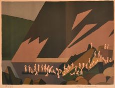 Lars Norrman (1915-1979), forty naked ladies bathing outdoors, colour lithograph, signed in pencil