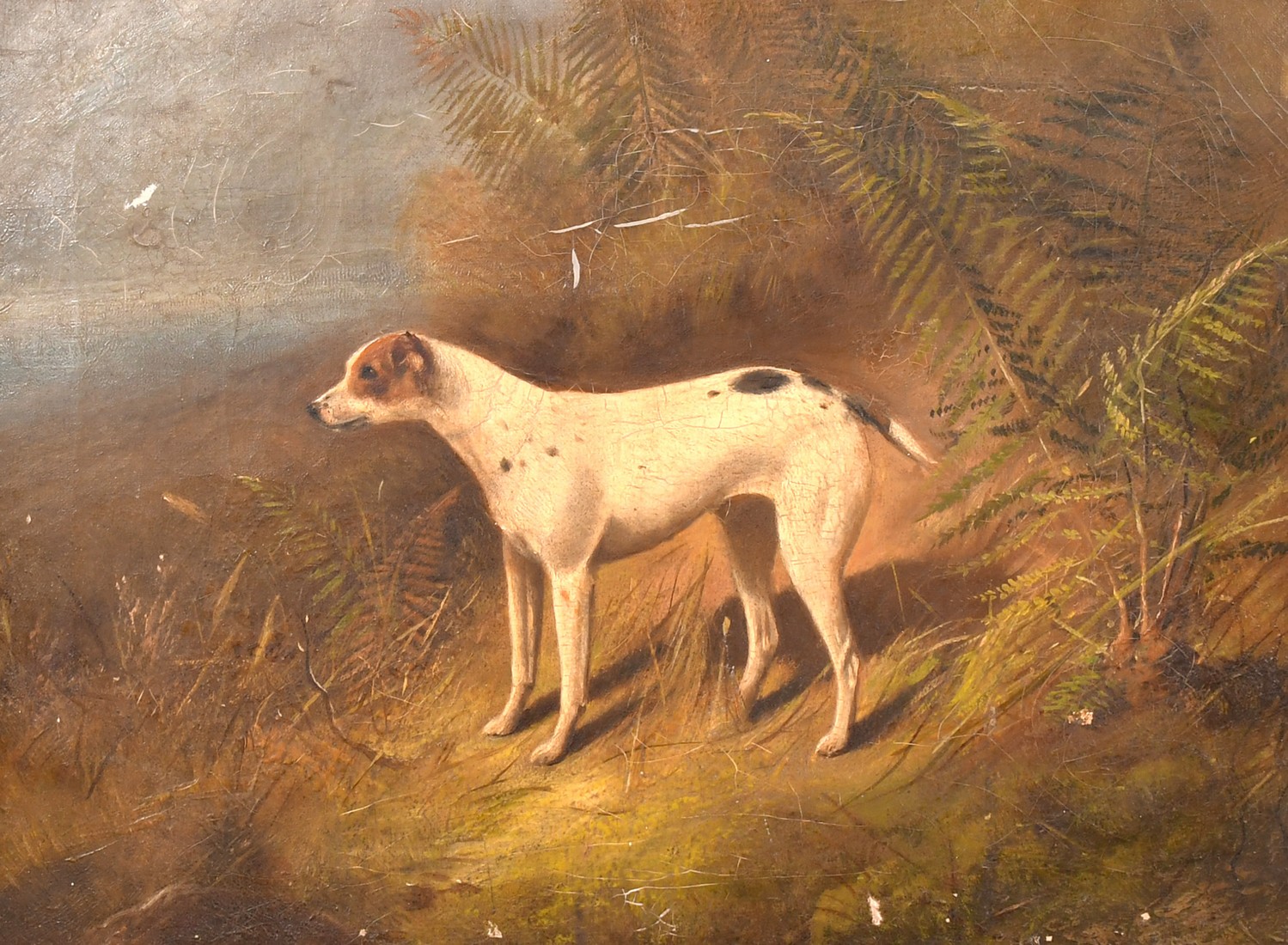 Mid-19th Century English School, scene of a dog in a landscape, oil on canvas, 15" x 20" (38 x