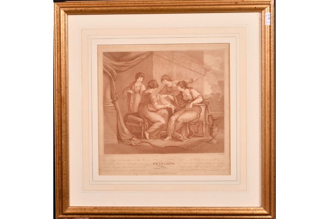 After Angelica Kauffman, 'Penelope', sanguine stipple engraving, 13" x 13" (33 x 33cm), along with a - Image 2 of 4