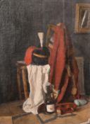 Georges Weissbort (1928-2013), a still life featuring a soldier's clothes draped over a chair, oil