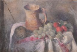 Georges Weissbort (1928-2013), a still life of grapes and strawberries, oil on canvas laid down, 9.