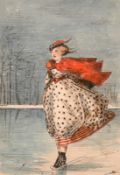 Attributed to Richard Doyle (1824-1883), a pair of watercolour scenes of female figures skating, '