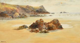 W. Casley, A rocky coastal scene, watercolour, signed, 9.25