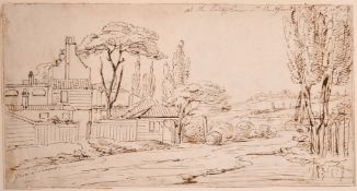 John Thomas Serres (1759-1825), 'At the End of Chenies Street, Bedford Sq, July 20th/93', sepia ink,