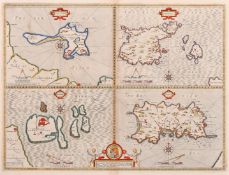 John Speede, A 17th Century engraved map of 'Holy Iland, Garnsey, Farne and Jarsey', hand