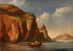 Paul Crodel (1862-1928), figures in a rowing boat by a rocky coastline, oil on canvas, signed, 12