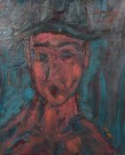 After Bomberg, a head study of a figure in a hat, oil on board, bears signature, 24
