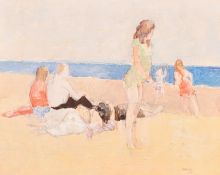 John Napper (1916-2001), a pair of oil on canvas scenes of figures on a beach, each signed and dated