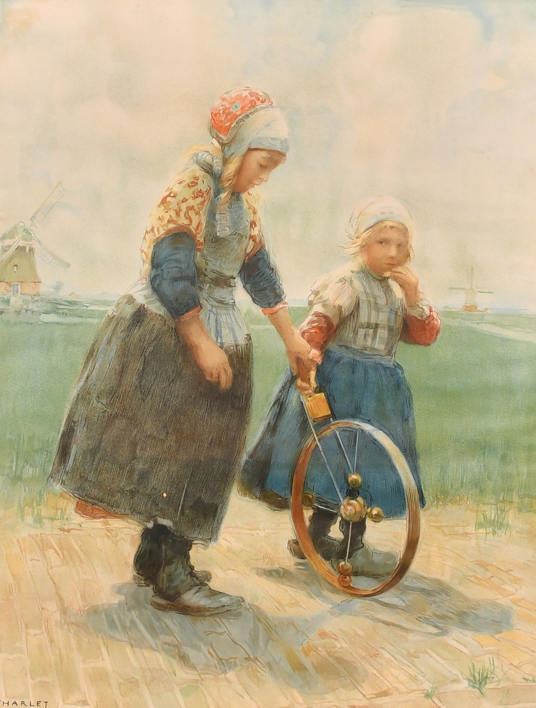 After Frantz Charlet (1862-1928), a pair of chromolithographs of children in leisurely pursuits, - Image 2 of 4