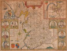 John Speed, a 17th Century engraved map, 'The Countie Pallatine of Lancaster Described and Divided