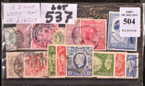 FIFTEEN STAMPS, Victoria to George V.