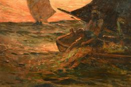 Kirkpatrick (19th/20th Century), figures hauling nets at dusk, oil on canvas, signed, 12