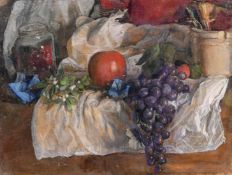 Georges Weissbort (1928-2013), a still life with grapes and other fruit, oil on board, 10.5
