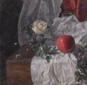 Georges Weissbort (1928-2013), a still life of a rose and an apple, oil on board, 11.5