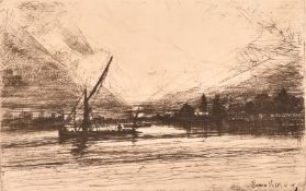 Francis Seymour-Haden (1818-1910), a Thames view, etching, signed in pencil, plate size, 4.5