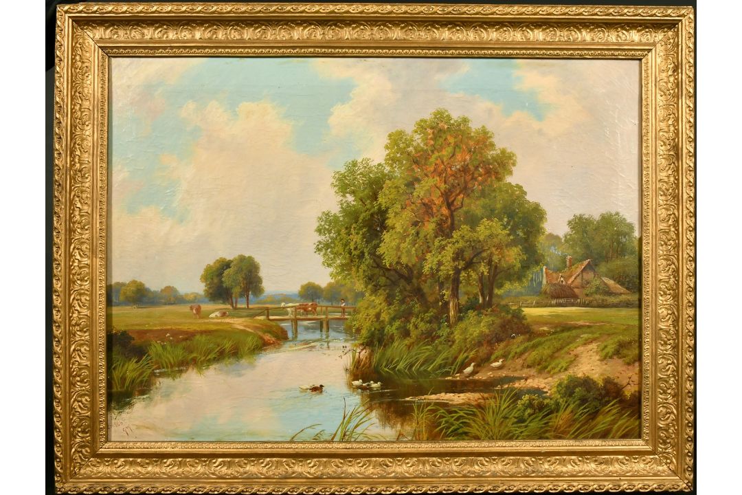 Robert Fenson, (Henry Maidment) (fl. 1889-1914) British, A river landscape with cattle on a bridge - Image 2 of 4