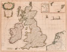 George Louis Le Rouge, a 17th Century engraved map. 'Les Isles Britanniques', hand coloured, plate