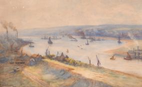 J. Hale-Sanders, Circa 1893, an estuary scene with shipping, watercolour, signed, 21