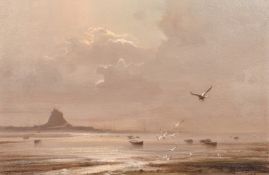 Kenneth Denton (b. 1932), 'The Silver Lining, Lindisfarne', oil on board, signed, inscribed verso,