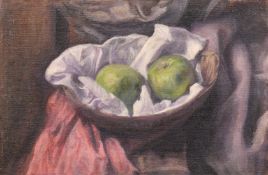 Georges Weissbort (1928-2013), a still life of two green apples, oil on canvas laid down, 10.5