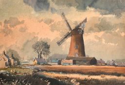 Cavendish Morton (1911-2015), windmill in an extensive landscape, watercolour, signed and dated